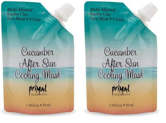 Primal Elements Face Mask, Clay Mud Facial Treatment, Multi-Use Package, 1.18 oz - Cucumber After Sun (Pack of 2)