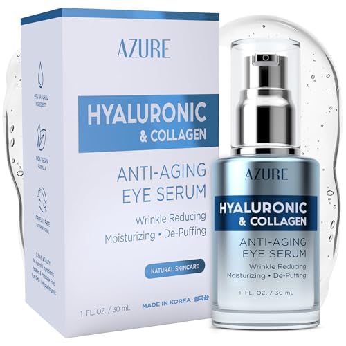 AZURE Hyaluronic & Collagen Anti Aging Eye Serum - Moisturizing, Replenishing & De-Puffing | Reduces Wrinkles, Fine Lines & Under Eye Bags | Locks In Moisture Hydrating Skin | - Pack of 2