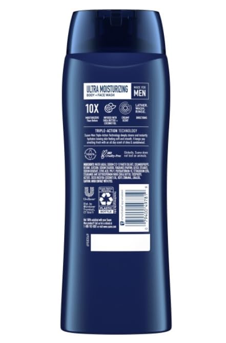 Suave Men Ultra Moisturizing Body & Face Wash, Shea & Sandlwood Scent, No Parabens, No Phtahaltes, 18 Oz Pack of 6