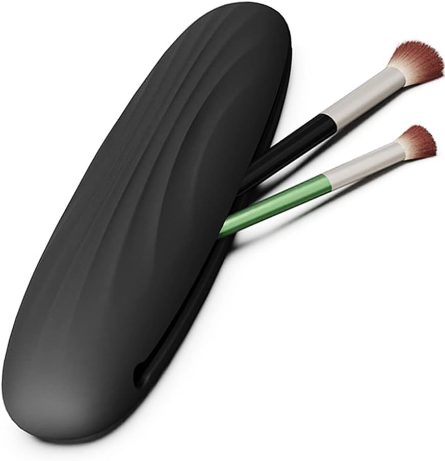 Travel Makeup Brush Holder Silicon Trendy Portable Soft Sleek Cosmetic Face Makeup Tools Organizer Container Small Case for Travel (BRUSHES NOT INCLUDED) (black-1pcs)