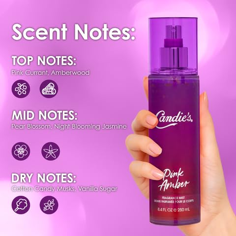 CANDIE'S Pink Amber Fragrance Mist - Sweet, Long-Lasting Perfume for Women, Luxurious All-Day Freshness, Ideal Body Cologne for Ladies, Feminine Scent, Lasts All Day, Must-Have Fragrance, 8.4 fl oz