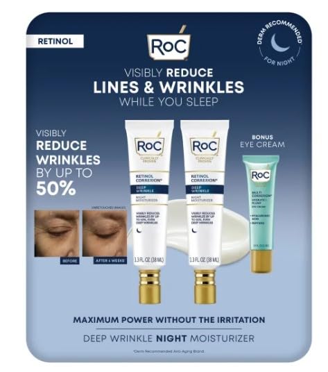 RoC Retinol Correxion Deep Wrinkle Night Cream, 2.6 fl oz Total (2-Pack of 1.3 fl oz), with Bonus Eye Cream 0.4 fl oz