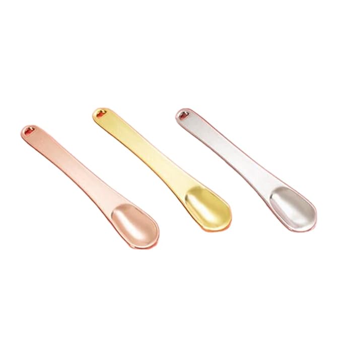 Honkenda 3 Pcs Metal Makeup Spatula Spoon, Reusable Mini Cosmetic Beauty Scoop for Facial Cream, Lotions, Moisturizers, Face Mask (Gold, Silver, Rose Gold)