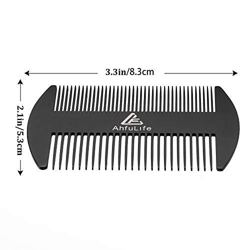 AhfuLife Stainless Steel Metal Hair&Beard Comb - Anti-Static Dual Action Beard Comb - Credit Card Size Combs Perfect for Wallet and Pocket - Presented in Gift Box (Black)