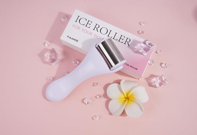 MAANGE Ice Roller For Face & Eye Roller for Puffiness,Stainless Steel Facial Roller Ice Face Roller Mini Roller Set (white 2 pcs)