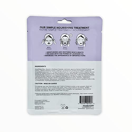 Beauty Restore Nourishing and Hydrating Lavender Face Mask with Hyaluronic Acid, Super Fruit Extracts, Allantoin & Adenosine, Cruelty Free, 5 Pack
