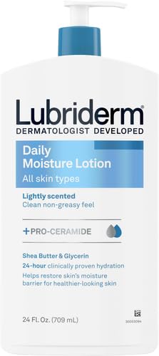 Lubriderm Daily Moisture Lotion + Pro-Ceramide with Shea Butter & Glycerin Helps Moisturize Dry Skin, Hydrating Face, Hand & Body Lotion is Lightly Scented & Non-Greasy, 24 fl. oz (Pack of 2)