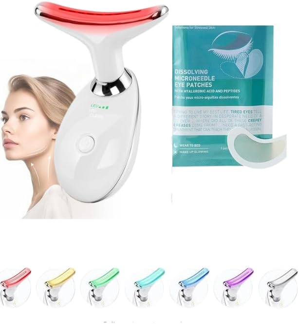 Red Light Therapy for Face & Neck – 7-Color LED Skin Tightening Massager – Anti-Aging Microcurrent Face Lift Device & Gua Sha Facial Tool for Wrinkle Reduction & Lymphatic Drainage