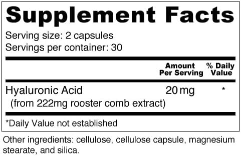 Wellness Resources Hyaluronic Acid from Rooster Comb, 100% Natural Source Low Molecular Weight (60 Capsules)