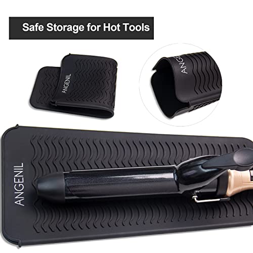 ANGENIL Silicone Heat Resistant Travel Mat Pouch for Titanium Ceramic Flat Iron, Hair Straightener Professional and Curler 2 in 1, Curling Wand, Crimper Hair Iron Tools, Food Grade Silicone, Black