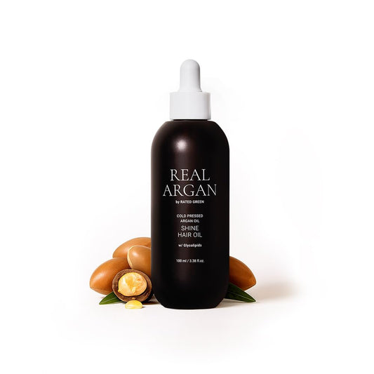 RATED GREEN Real Argan Cold Press Argan Oil Shine Hair Oil w. Glycolipids | Coconut Oil, Moringa Oil | Deep Repair & Shine Boost for Damaged, Frizzy Hair | Korean Vegan Formula | 3.38 fl oz