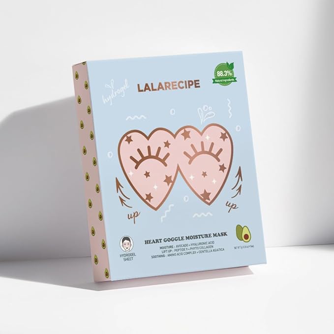 Heart Goggle Moisture Eye Mask – Hydrating & Cooling Hydrogel Patches with 8-Hyaluronic Acid, Avocado & Collagen – Korean Skincare for Dry & Sensitive Skin (Pack of 10)