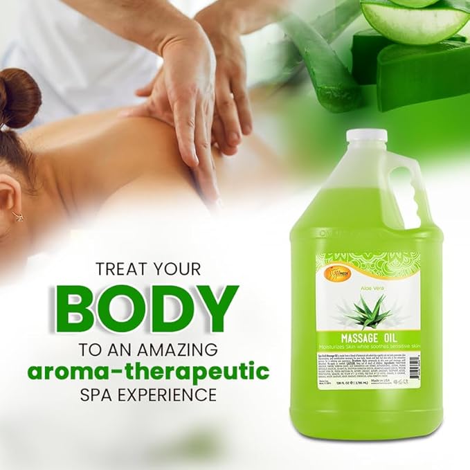 SPA REDI - Massage Oil, Aloe Vera, 128 Oz - Professional Pedicure, Manicure, Full Body Massage Therapy, Made with Almond Oil, Cotton Seed Oil, Sunflower Oil, Avocado Oil, Essential Oils, Vitamin E