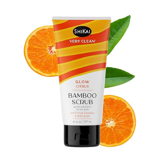 ShiKai Very Clean Bamboo Body Scrub (Glow Citrus, 6 oz) | Gentle Hydrating & Exfoliating Skin Cleanser | With 5 Fruit Complex & AHA Acids