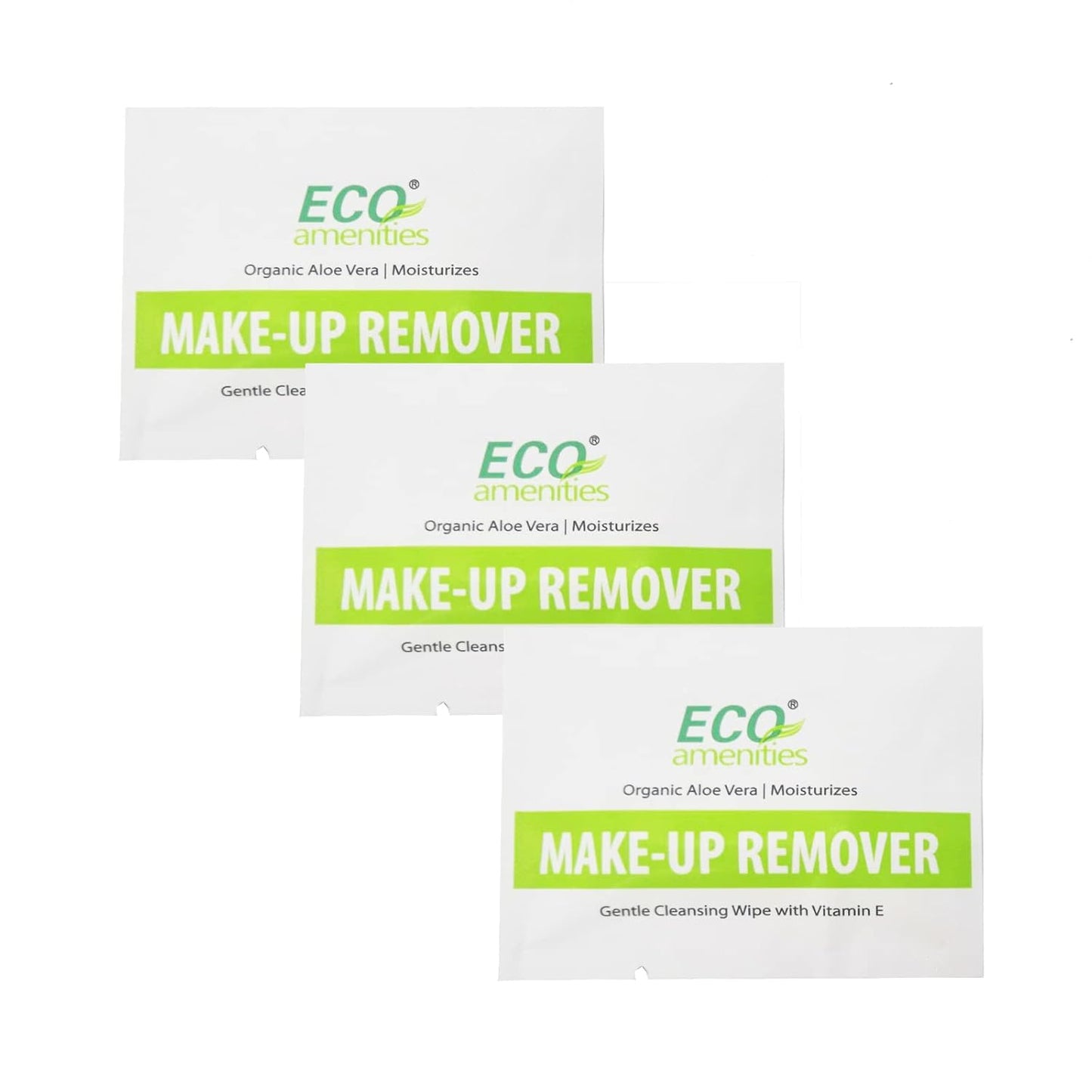 ECO amenities Makeup Remover Wipes Aloe Vera & Vitamin E - 540 Count Individually Wrapped Packets - Unscented Fabric Face Cleansing - Bulk Makeup Wipes for Hotels & Motels