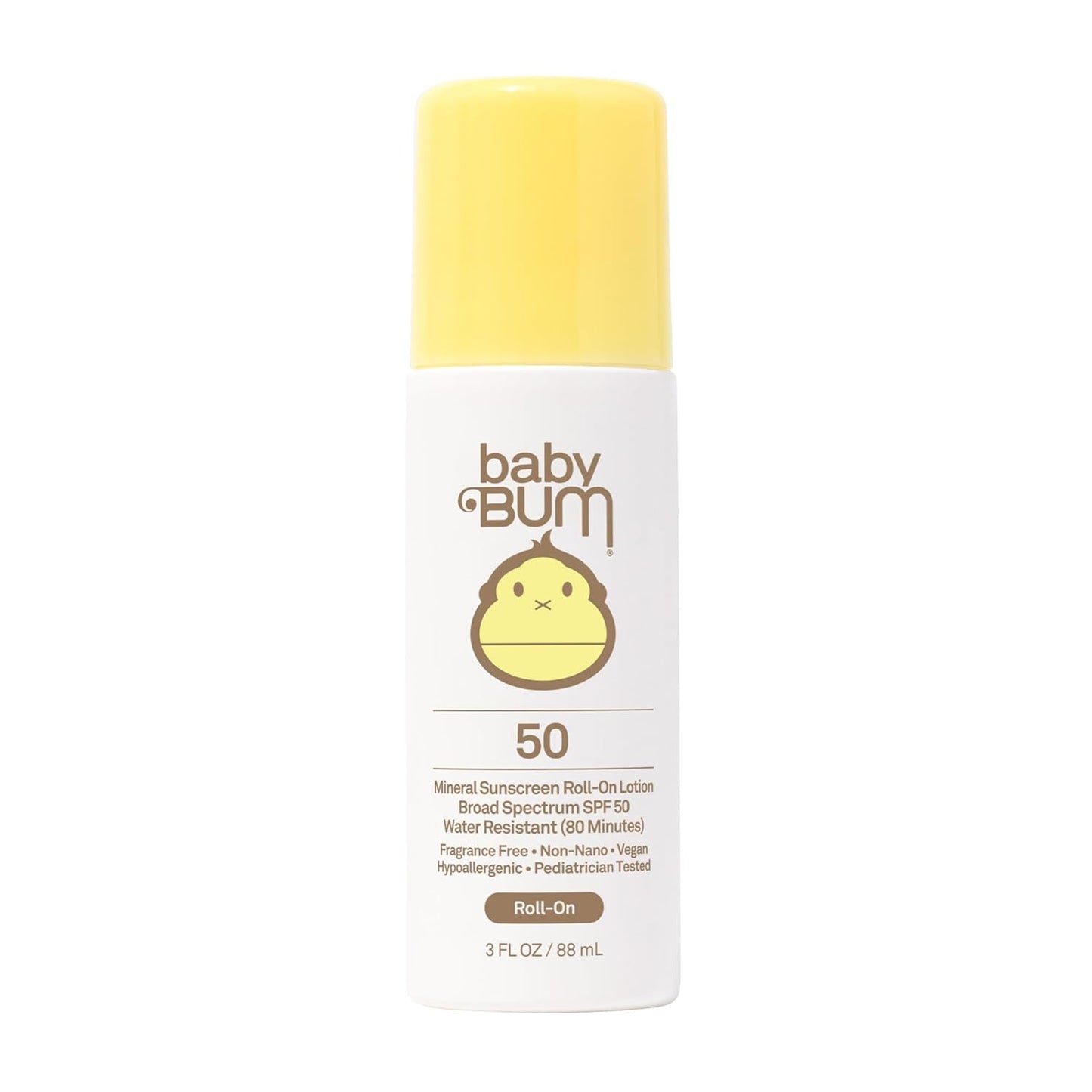 Sun Bum Baby Bum Mineral SPF 50 Roll-On Sunscreen - Vegan and Hawaii 104 Act Compliant (Without Octinoxate & Oxybenzone) - Broad Spectrum Moisturizing UVA/UVB - Travel Size - 3 oz