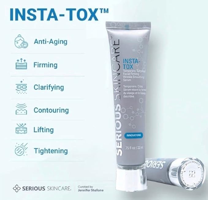 INSTA-TOX Facial Firming Wrinkle Smoothing Serum & Reverse Lift Firming Eye Cream Set - Tightener for Lines, Deep Wrinkles and Pores - Temporary Lift for Face and Eyes - Serious Skincare