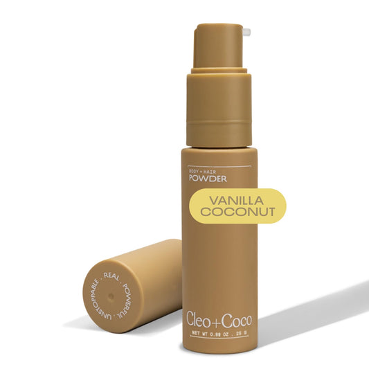 Cleo + Coco. Deodorant Powder for Body and Hair, Vanilla Coconut (0.88 oz), 2-in-1 Deo Powder & Dry Shampoo for Women & Men, Aluminum Free Deodorant, Talc-Free, Anti Chafe Protector, Travel-Size