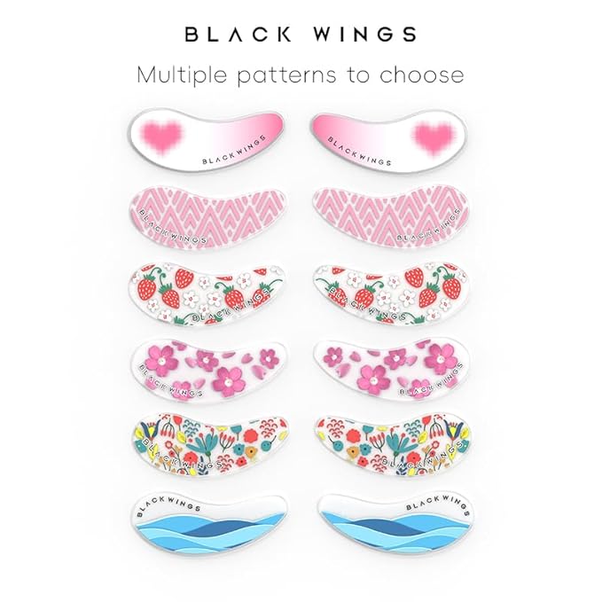 Black Wings 6 Pairs Silicone Eye Patches with Self-Adhesive Design - Cute Bear & Rabbit Inspired Eye Care Patches (numerous flowers 6 pairs)