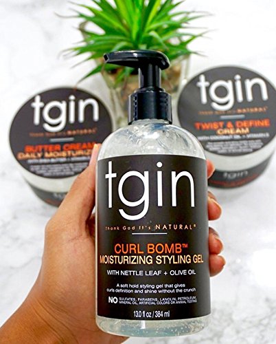 tgin Curl Bomb Moisturizing Styling Gel for Curly, Coily and Wavy Hair, Reduce Frizz, Light Hold, Moisturizes and Defines Curls, 13 oz