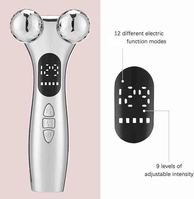 SLANGO 4D Facial Beauty Roller Massager – Double-Ball Neck Lifting Device with 12 Massage Modes & 5 Vibration Levels for Face & Body Sculpting (White)