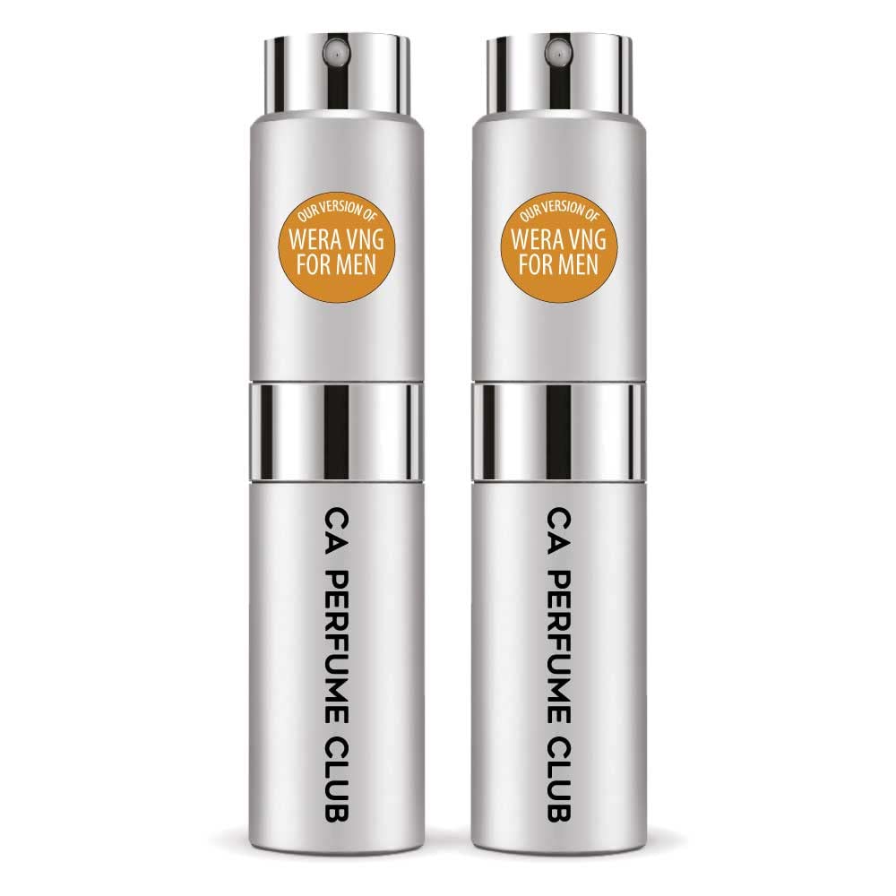CA Perfume Impression of Vera W For Men Woody Spicy Scent Long Lasting Cologne for Men Eau De Parfum Travel Size Refillable Atomizer Spray 0.27 Fl Oz 8ml (Set of 2)