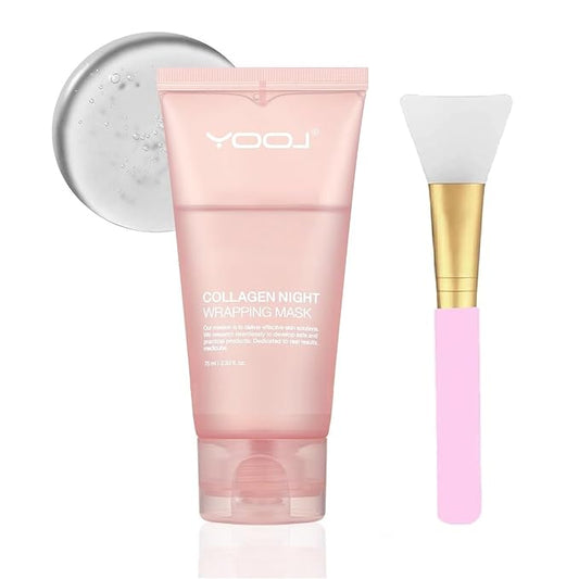 Collagen Overnight Wrapping Peel Off Facial Mask Pack,Collagen Night Wrapping Mask,Hydrates and Tightens Skin,Reduces Sagging,Elasticity & Hydration Care 2.54 fl.oz (Brush Included)