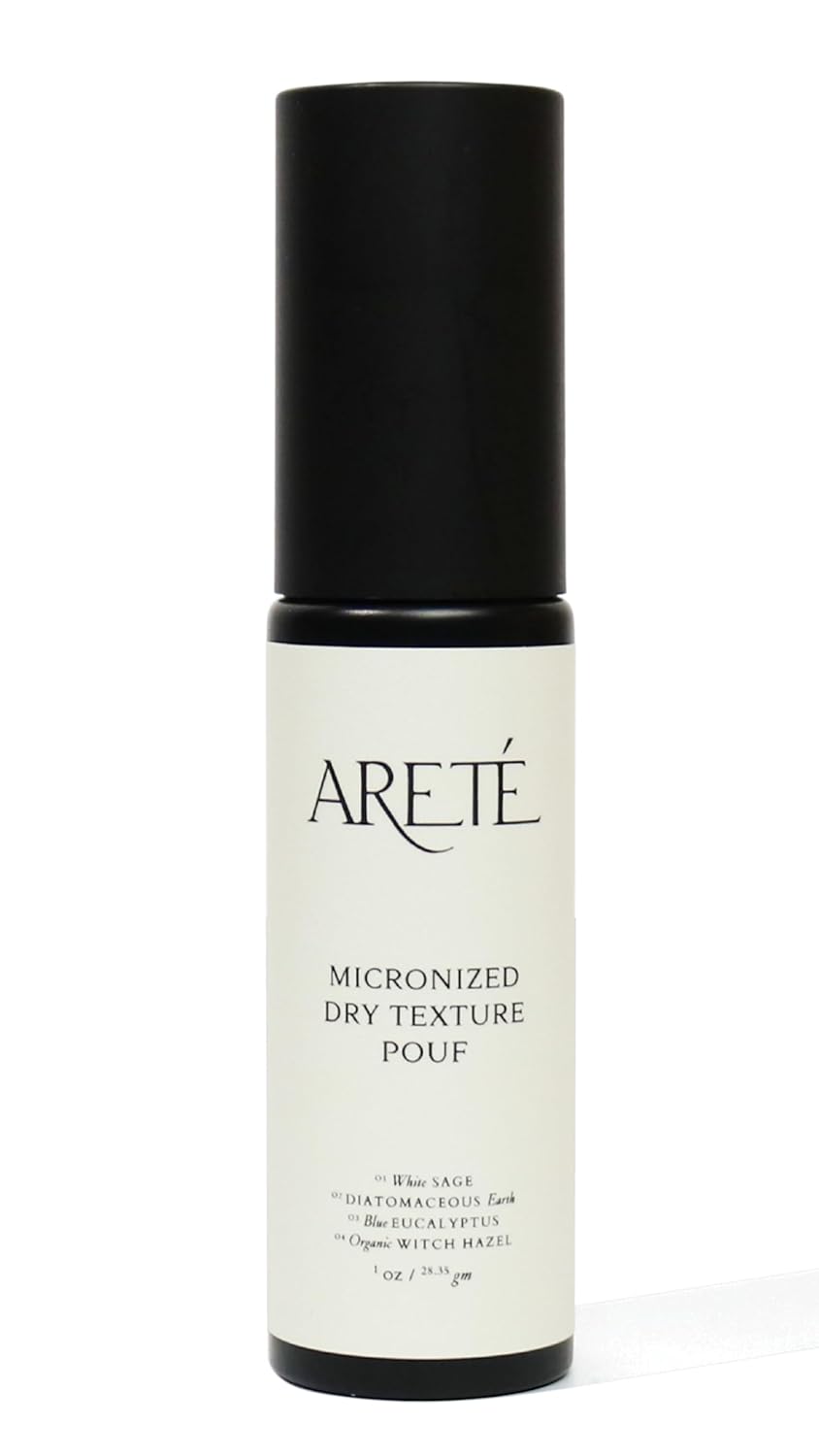 ARETÉ Micronized Dry Texture Pouf, Dry Shampoo for Women Texture Spray Powder, Volumizer, Refresher, and Scalp Treatment with Organic Witch Hazel, Blue Eucalyptus, White Sage, Made in USA, 1oz