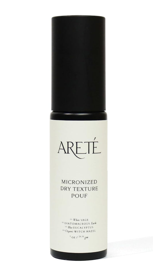 ARETÉ Micronized Dry Texture Pouf, Dry Shampoo for Women Texture Spray Powder, Volumizer, Refresher, and Scalp Treatment with Organic Witch Hazel, Blue Eucalyptus, White Sage, Made in USA, 1oz