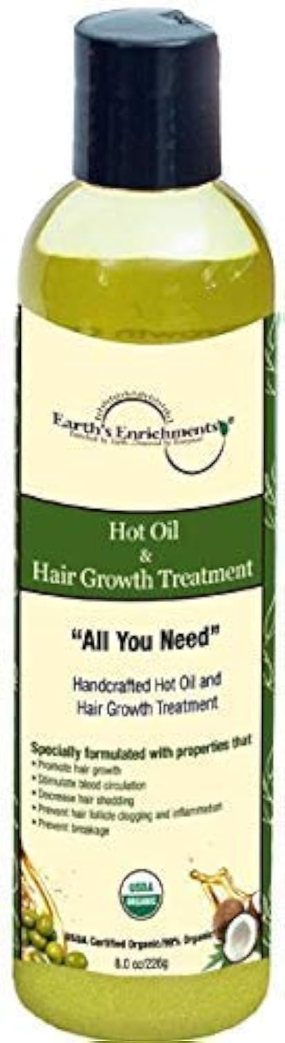 Earth's Enrichments Hot Oil Treatment for Dry, Damaged Hair, Hair Growth Serum, Moisturizes, Hydrates, Reduce Shedding and Breakage, USDA Organic, 8oz