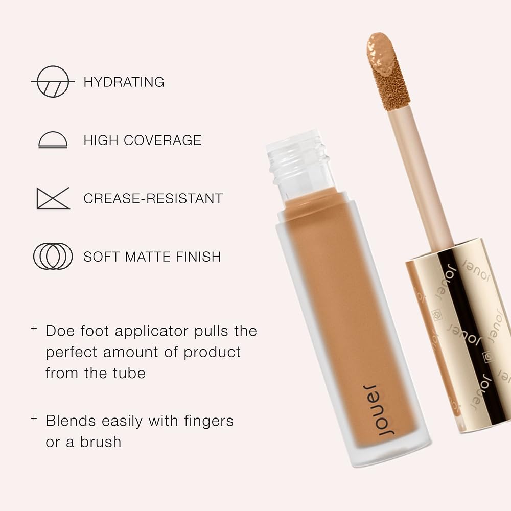 Jouer Essential High Coverage Liquid Concealer - Brightening Concealer - Color Corrector for Under Eye Dark Circles, Spot Coverage, and Eye Primer - Soft Matte Finish, Ebony