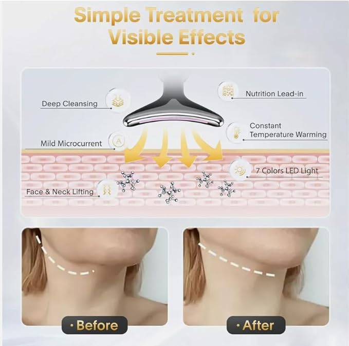 Red Light Therapy for Face & Neck – 7-Color LED Skin Tightening Massager – Anti-Aging Microcurrent Face Lift Device & Gua Sha Facial Tool for Wrinkle Reduction & Lymphatic Drainage