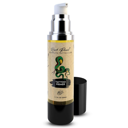Rust Proof Tattoo Primer 1.7 Fl oz – Lightweight Body Oil Preps and Soothes Tattooed Skin – Fast-Absorbing, Non-Greasy Repair Oil with 14 Essential Oils – Supports Comfort and Skin Vitality