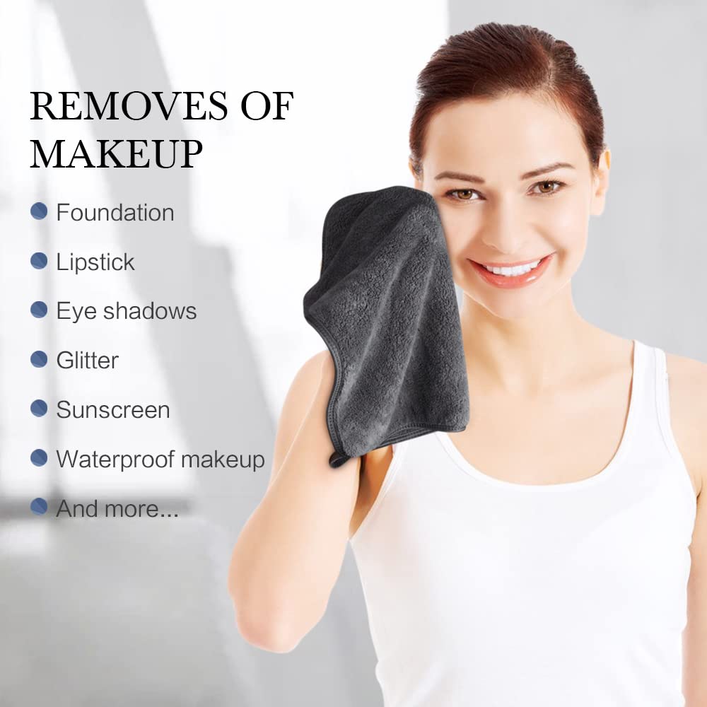 SINLAND Microfiber Face Cloths Reusable Makeup Remover Washcloths Super Soft and Absorbent Fingertip Face Towels for Sensitive Skin Women 12 x 12 Inch 12 Pack