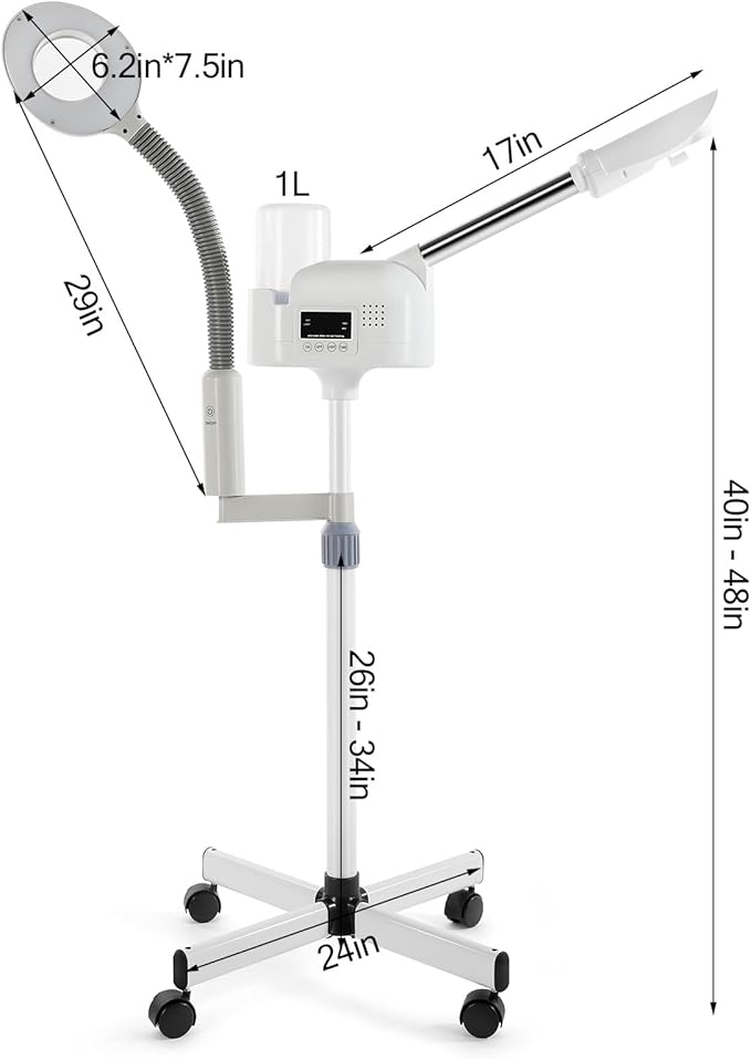 Professional Facial Steamer 2 in1 Steamer for Face 5X LED Magnifying Lamp Facial Steamer for Esthetician Beauty Face Equipment Use at Home or Salon（White）