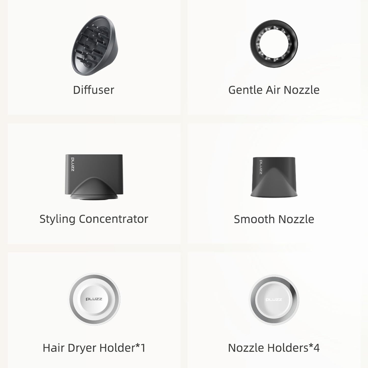 PLUZZ Pro Professional Hair Dryer with 3M Power Cord, 140,000 RPM Brushless Motor High-Speed, 500M Negative Ions, Quiet & Lightweight, Diffuser & Holders Attachments – Salon/Home Use