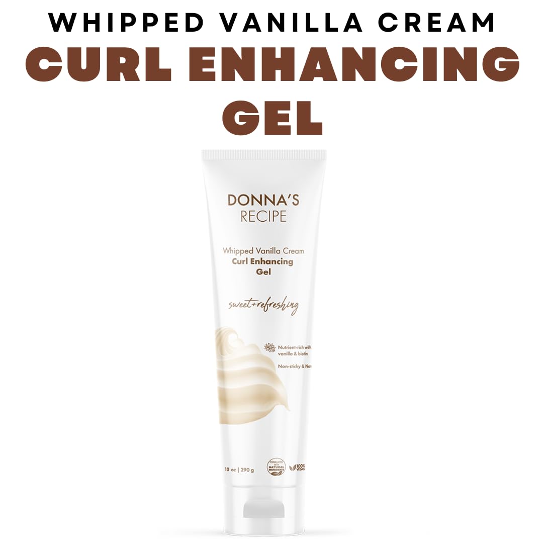Donna's Recipe by Tabitha Brown | Curl Enhancing Gel Whipped Vanilla Cream – Soft-to-Medium Hold, Non-Flaking Definition & Shine, Vanilla-Biotin Nourishing Formula – 10 oz