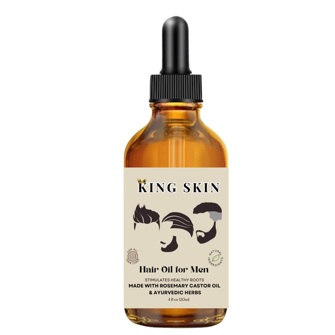 King Skin Hair Oil, Natural Strengthening Serum with Rosemary & Castor Oil, Hair Growth Treatment for Men, 4 fl oz