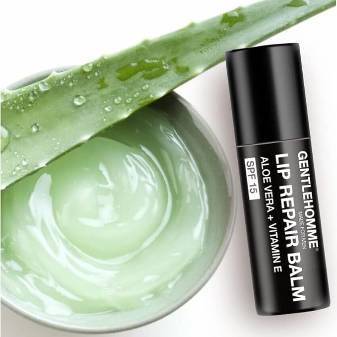 Lip Repair Balm - Men’s Lip Balm with SPF 15 - With Aloe Vera & Vitamin E - Repair & Hydrate Dry, Cracked, Chapped Lips - Long-Lasting Moisture - Clear Balm - Lip Care - Vegan - 1 Pack