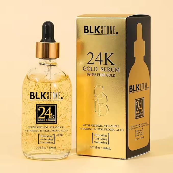 24K Gold Serum for Face, Anti aging, Skin Brightening, Anti-wrinkle serum with Vitamin E, Retinol, Hyaluronic Acid, Vitamin C & Castor oil, Skin Care Glow Serum 100mL