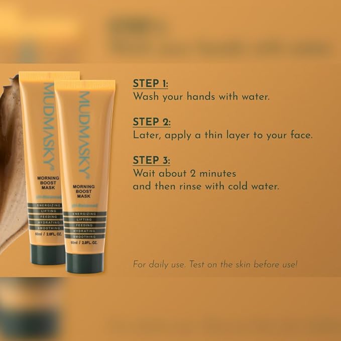 MUDMASKY Morning Boost Mask 60ml – Energizing Clay Face Mask for Beauty & Skin Care, Hydrating & Lifting with Coffee, Moroccan Lava Clay, Indonesian Flowers – Moisturizing & Smoothing