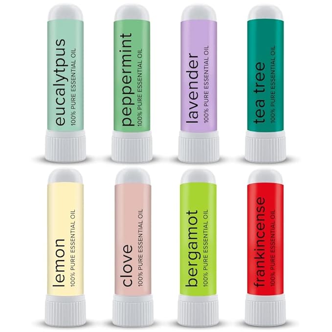 MOXĒ Nasal Inhalers Bundle, 8 Essential Oils, 100% Pure and Undiluted, Therapeutic Grade, No-Mess Portable Aromatherapy, Includes Eucalyptus, Peppermint, Lavender, Tea Tree, Made in USA (Pack of 8)…
