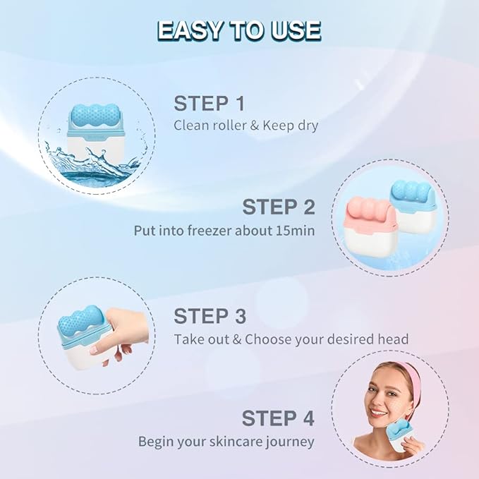 Ice Roller for Face & Eye, 2 in 1 Puffiness, Migraine, Pain Relief and Minor Injury Facial Ice Roller,Cold Therapy Massage Roller,Skin Care Products