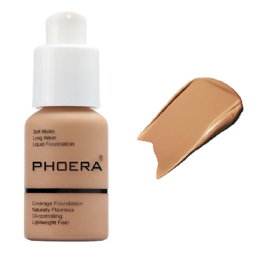 PHOERA Foundation,Natural Moisturizing Highlighting Matte Oil Control Flawless Concealer Makeup,Full Coverage Foundation (105 Sand)