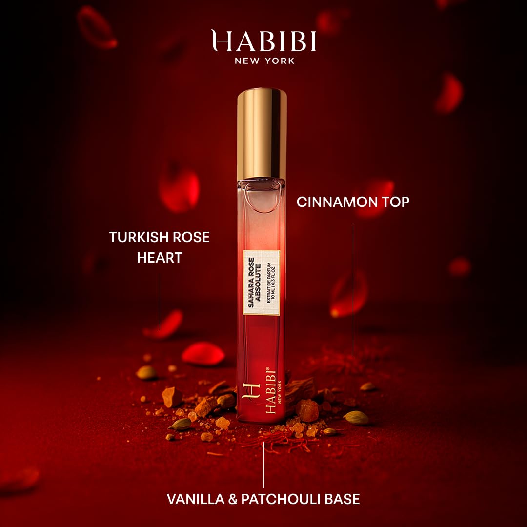 H HABIBI Sahara Rose Absolute Extrait De Parfum 10ml (0.30 fl Oz) – Travel Size Perfume for Women & Men, 25% Perfume Oil Concentration, Long Lasting Daily Wear Niche Fragrance with Luxury Leather Case