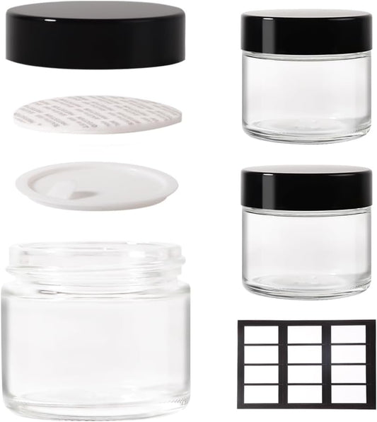 3 pack 2oz Glass Jars Round Empty Cosmetic Containers, Refillable Glass Jars with Lids for Face Creams, Lotions, Powders,Salves Ointments,Potravel Storage