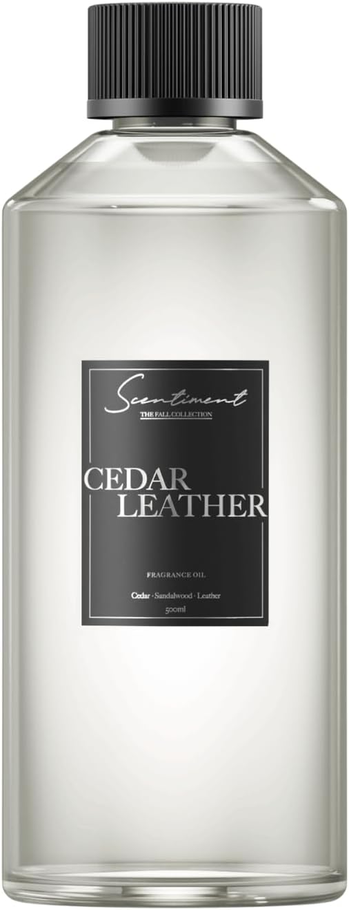 Cedar Leather Fall Collection Diffuser Oils | Aromatherapy Home Fragrance | Luxurious Scent with Lemon, Jasmine Sandalwood, Amber, Lavender, Vanilla, & Musk (500ml)