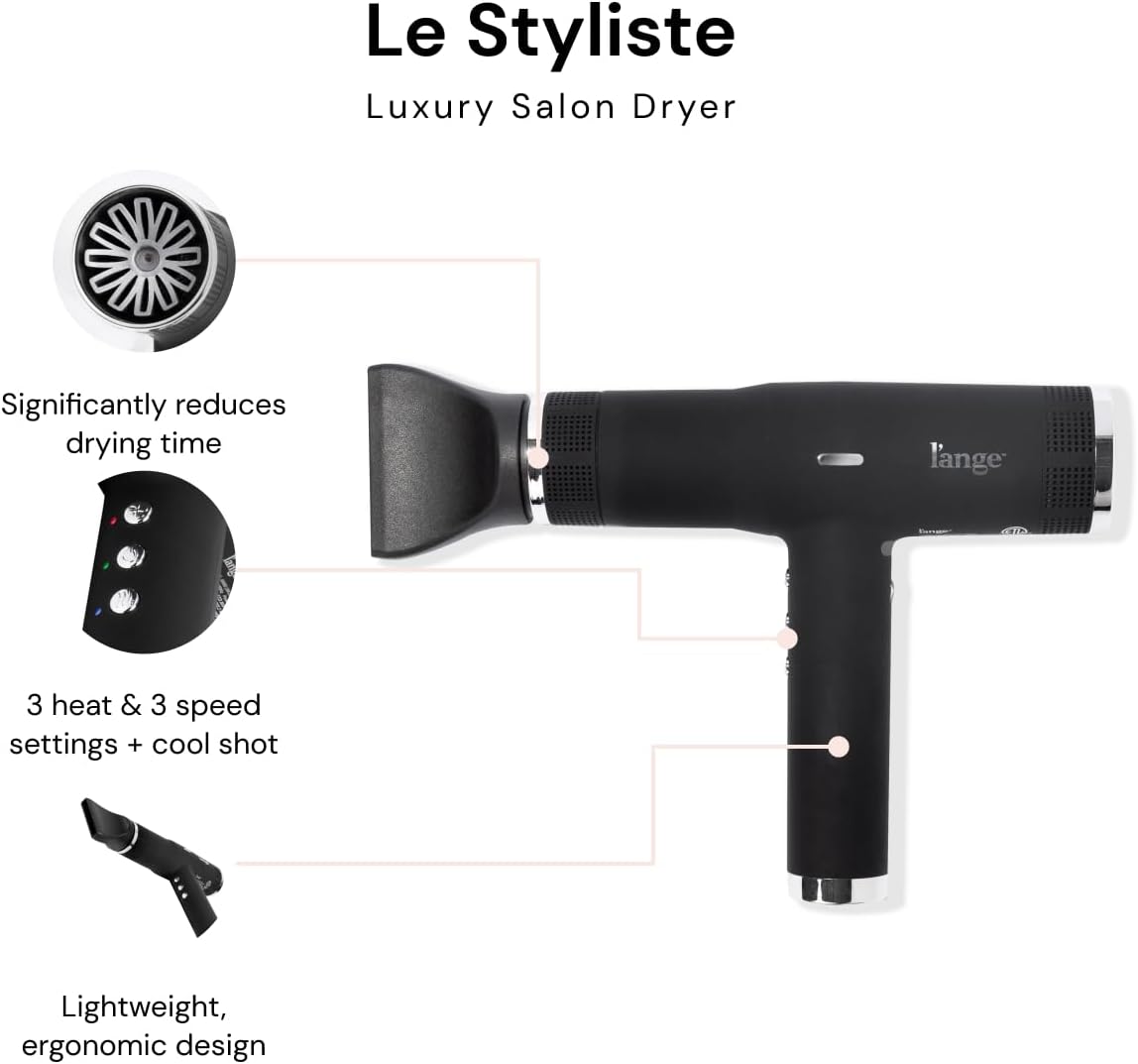 L'ANGE HAIR Le Styliste Luxury Hair Dryer | Quiet Brushless Blow Dryer with Diffuser | 1875 Watts for 4X Faster Drying | Hairdryer with 3 Heat & Speed Settings | Best Hair Dryers for Blowouts