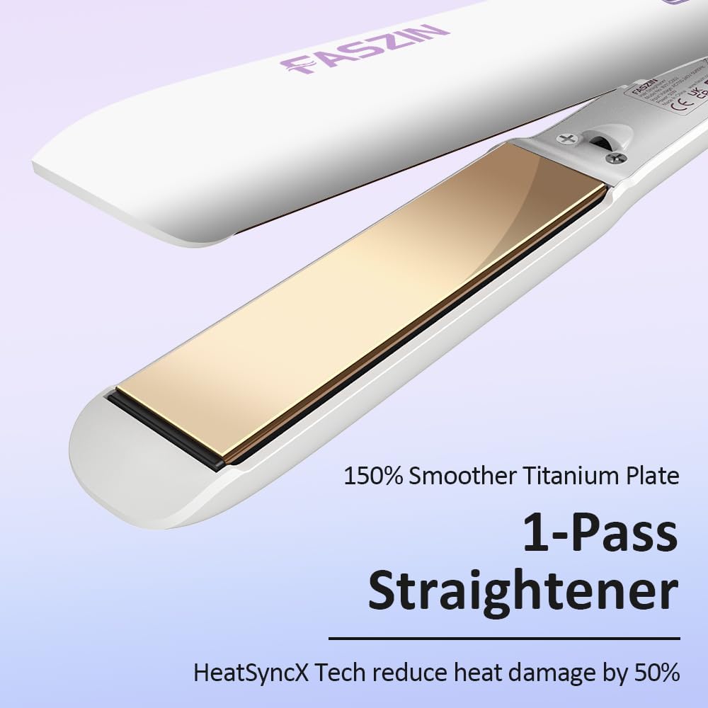 Faszin Hair Straightener, Fast Heat Titanium Flat Iron with Negative Ions to Create Sleek Style, 2 in 1 Straightener and Curler Dual Voltage Styling Tool for Professional Salon Straighten/Curl/Wave