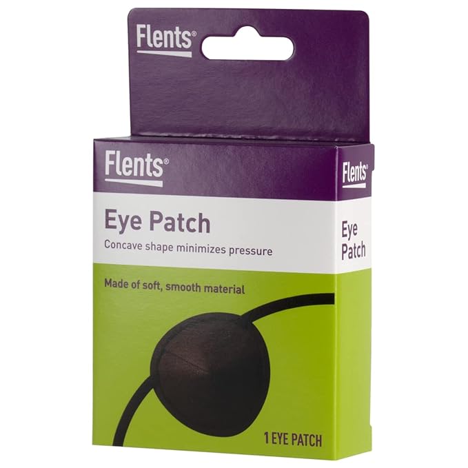 Flents Eye Patch, Black, Concave Shape for Pressure-Free Comfort, One Size Fits Most, Lightweight & Adjustable Strap, Ideal for Eye Protection, Amblyopia Treatment, or Post-Surgery Recovery